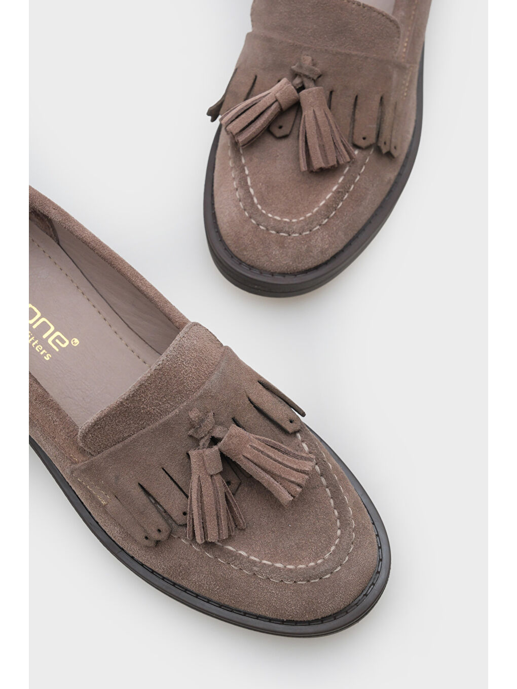 Bej Tish Kadın Hakiki Süet Deri Loafer-3