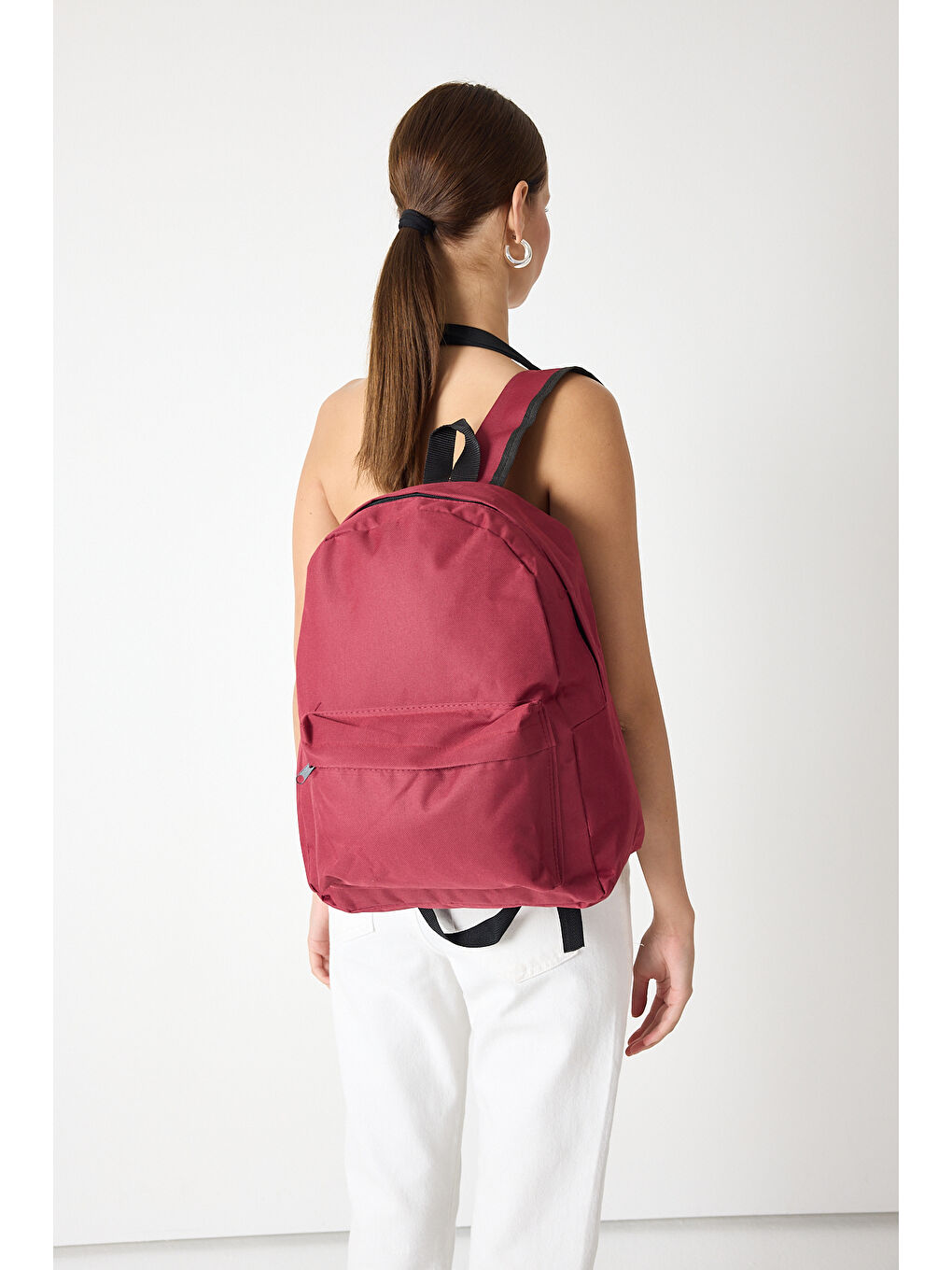 Unisex Bordo Önü Fermuarlı İki Bölmeli Sırt Çantası