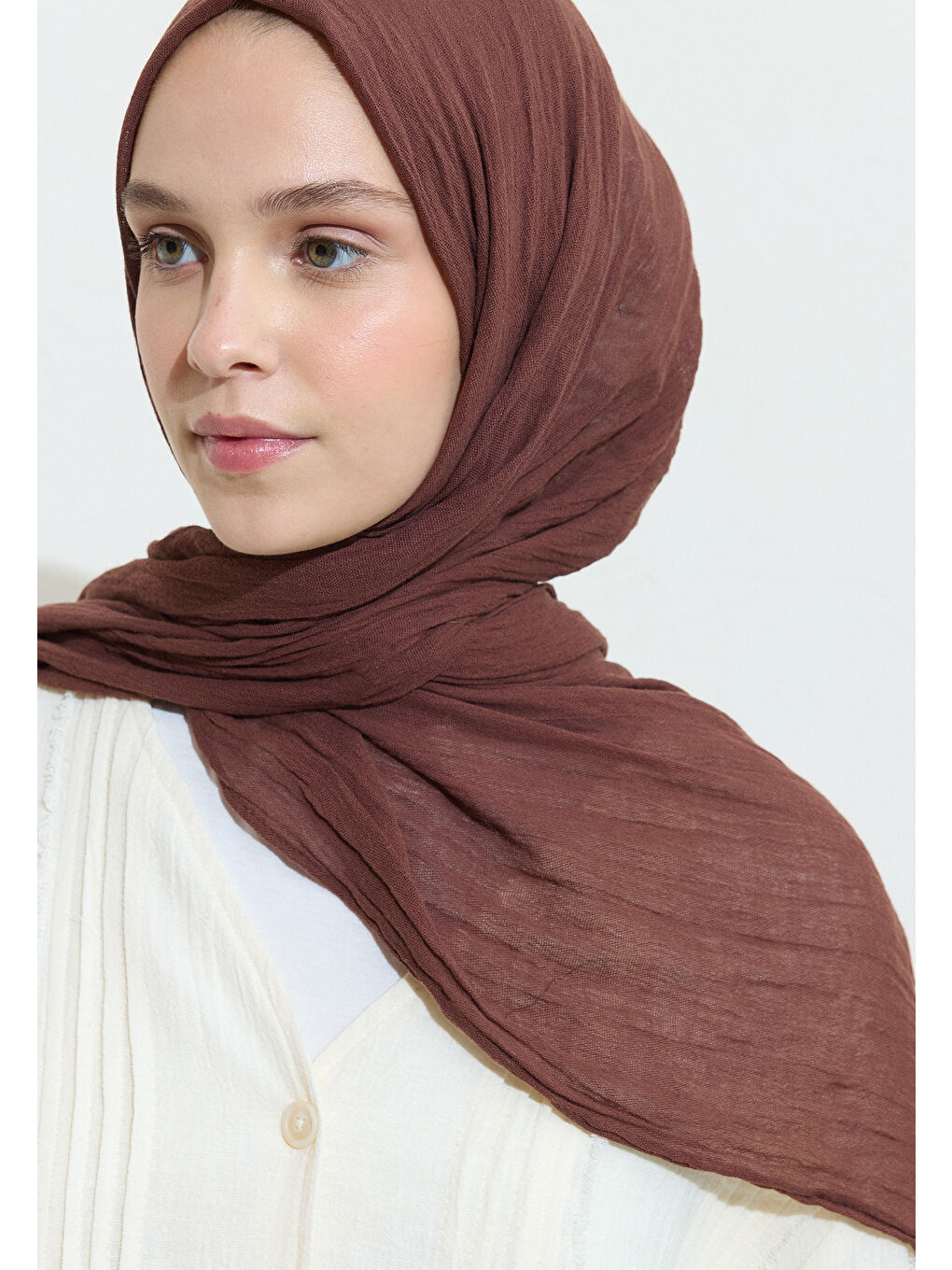 Kahverengi PAMUKLU KETEN ŞAL BROWNIE-1