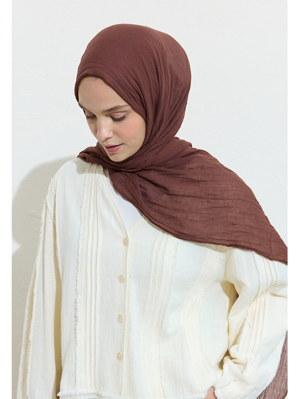 Kahverengi PAMUKLU KETEN ŞAL BROWNIE-2