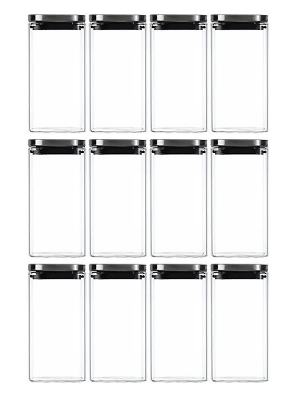 Renksiz Vakum Krom Kapaklı Kare Cam Kavanoz 8x8*15 cm 800 ml 12 Adet