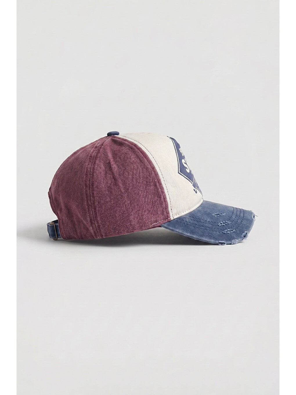 Unisex Eskitme Yıkamalı Shine Retro Baskılı Şapka Bordo-1