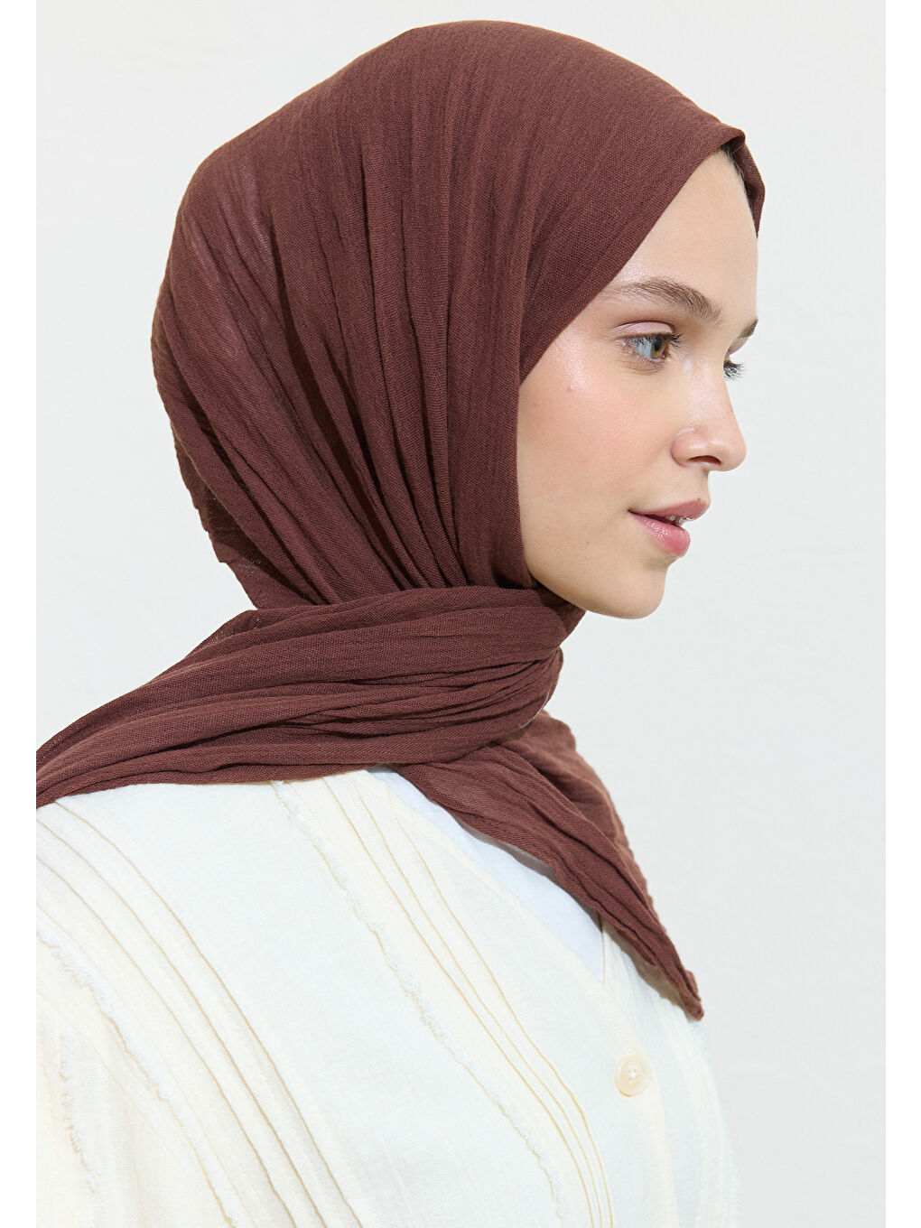 Kahverengi PAMUKLU KETEN ŞAL BROWNIE-3