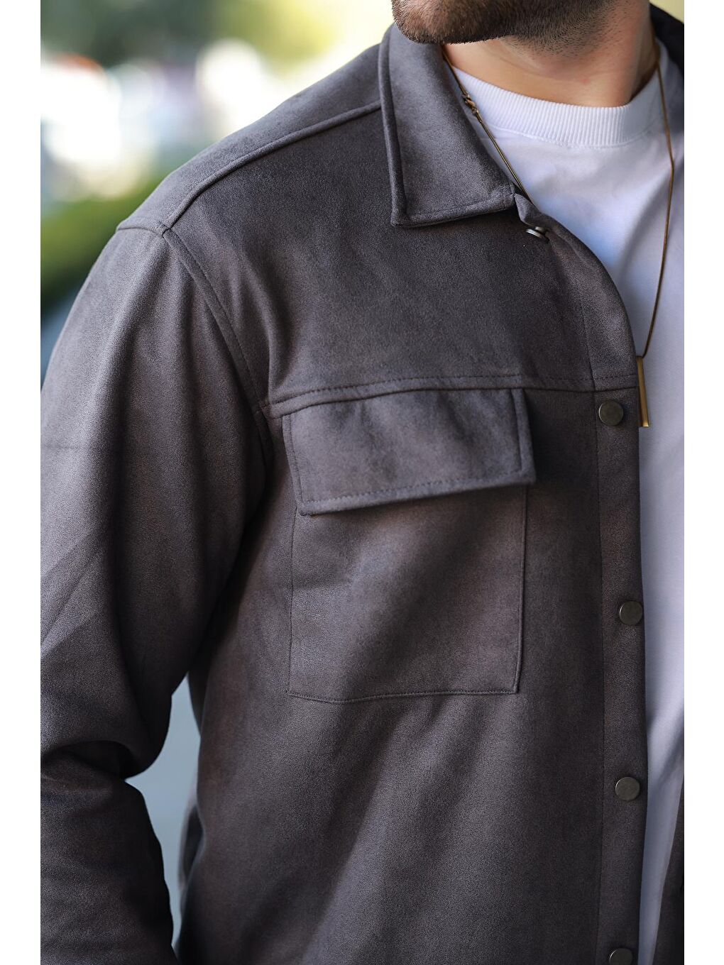 Gri Cep Detaylı Gömlek Yaka Erkek Ceket 6748-3