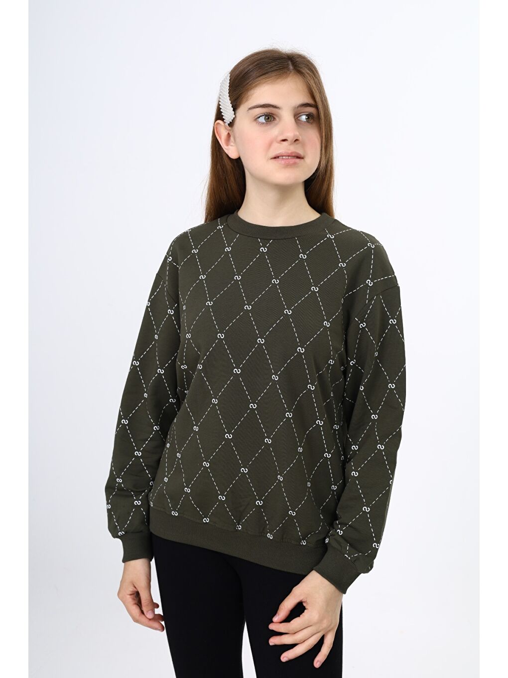 Haki Kız Çocuk Baskılı Sweatshirt