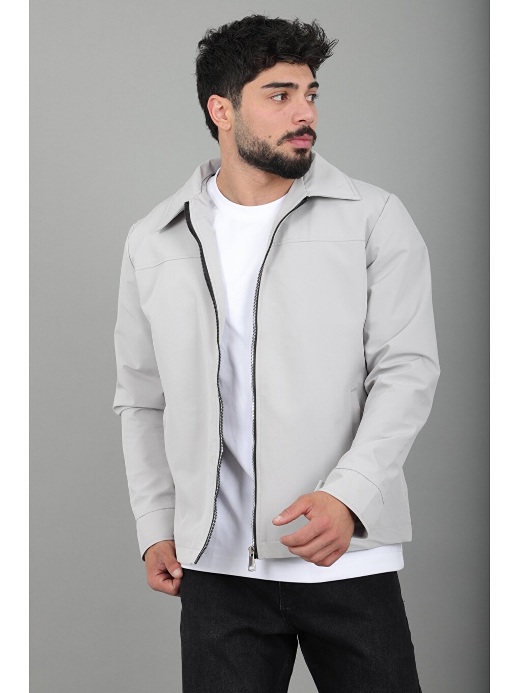 Gri Tyson Kumaş Yakalı Fermuarlı Mevsimlik Mont Pldp 3034_60396