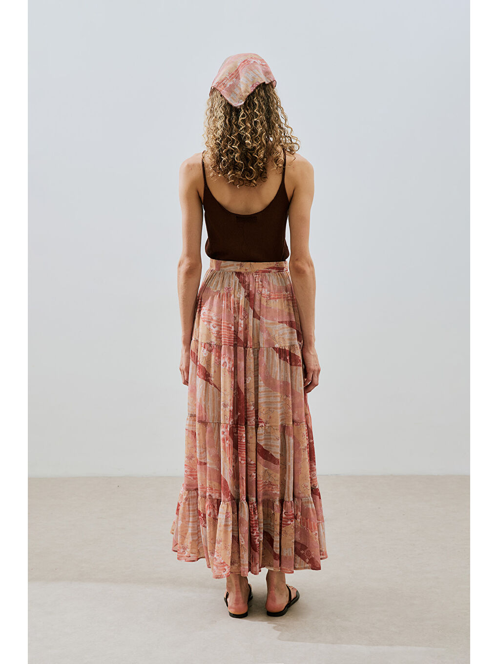 Pembe Uzun Büzgülü Şifon Etek Bohem-4