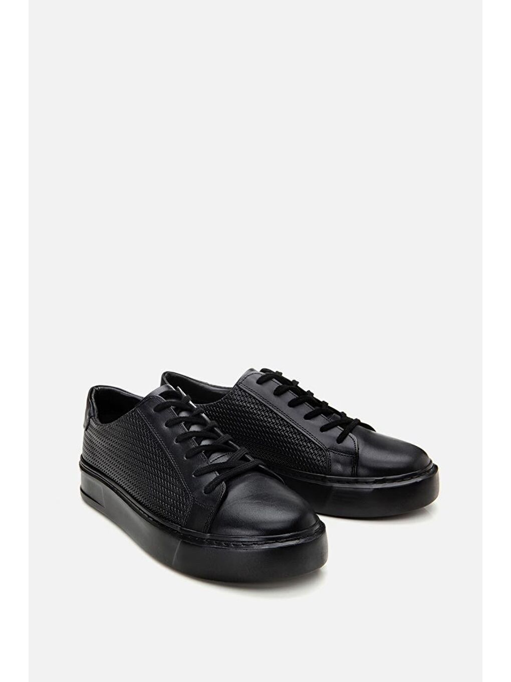 Erkek Deri Siyah Hafif Tabanlı Spor Ayakkabı-3