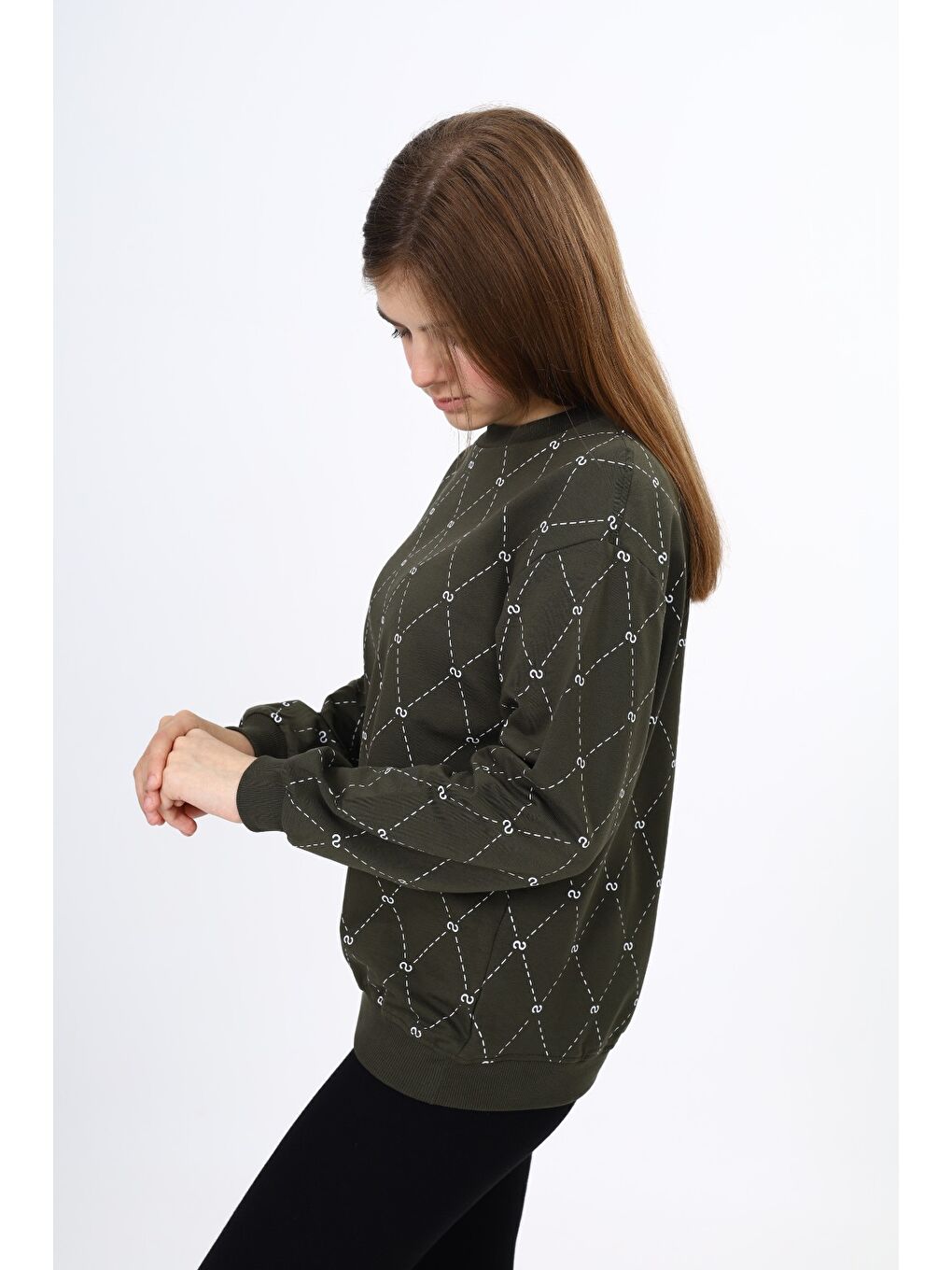 Haki Kız Çocuk Baskılı Sweatshirt-1