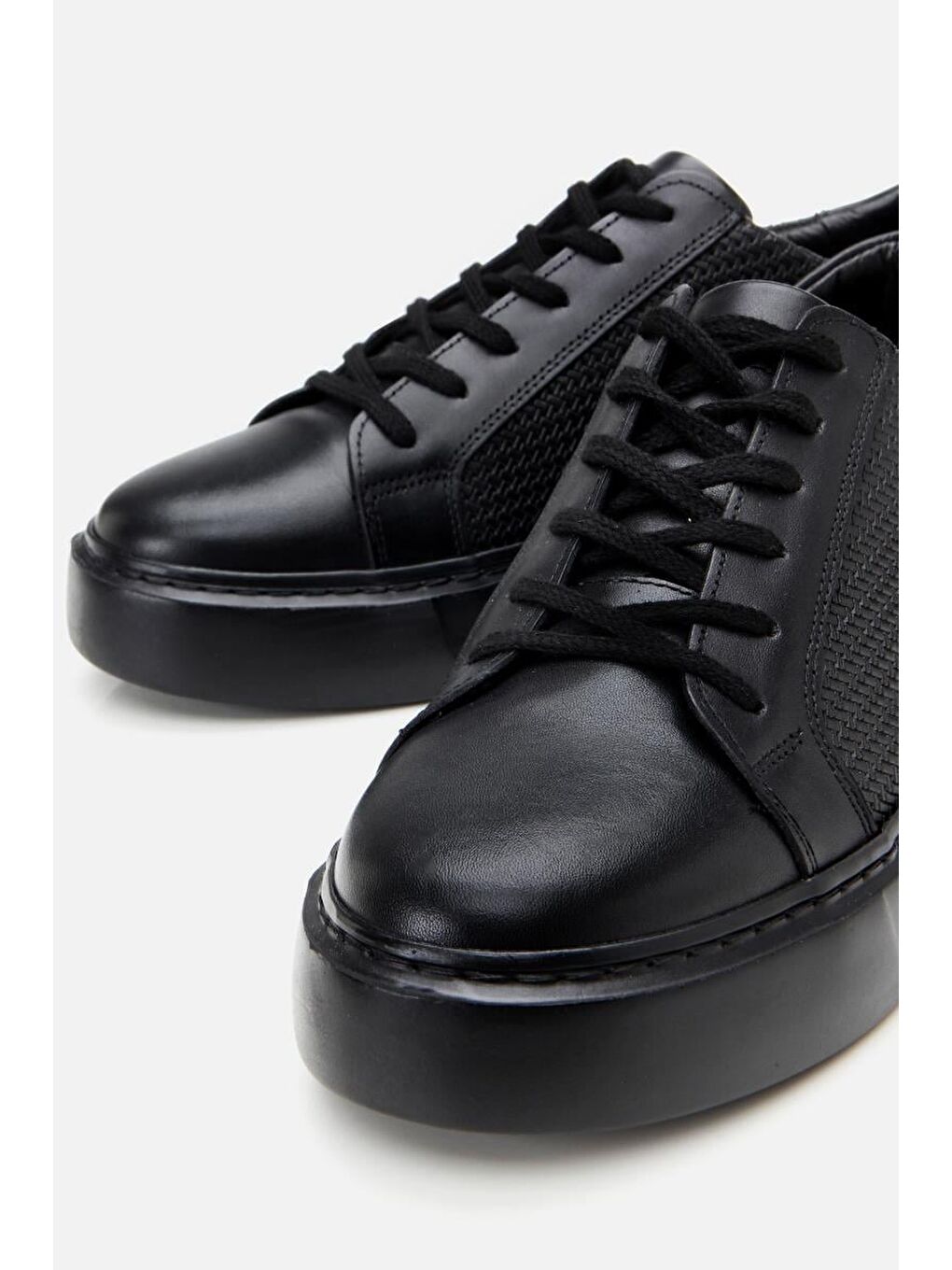 Erkek Deri Siyah Hafif Tabanlı Spor Ayakkabı-5