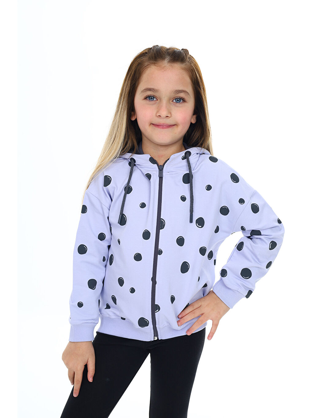 Mavi Kız Çocuk Baskılı Fermuarlı Sweatshirt