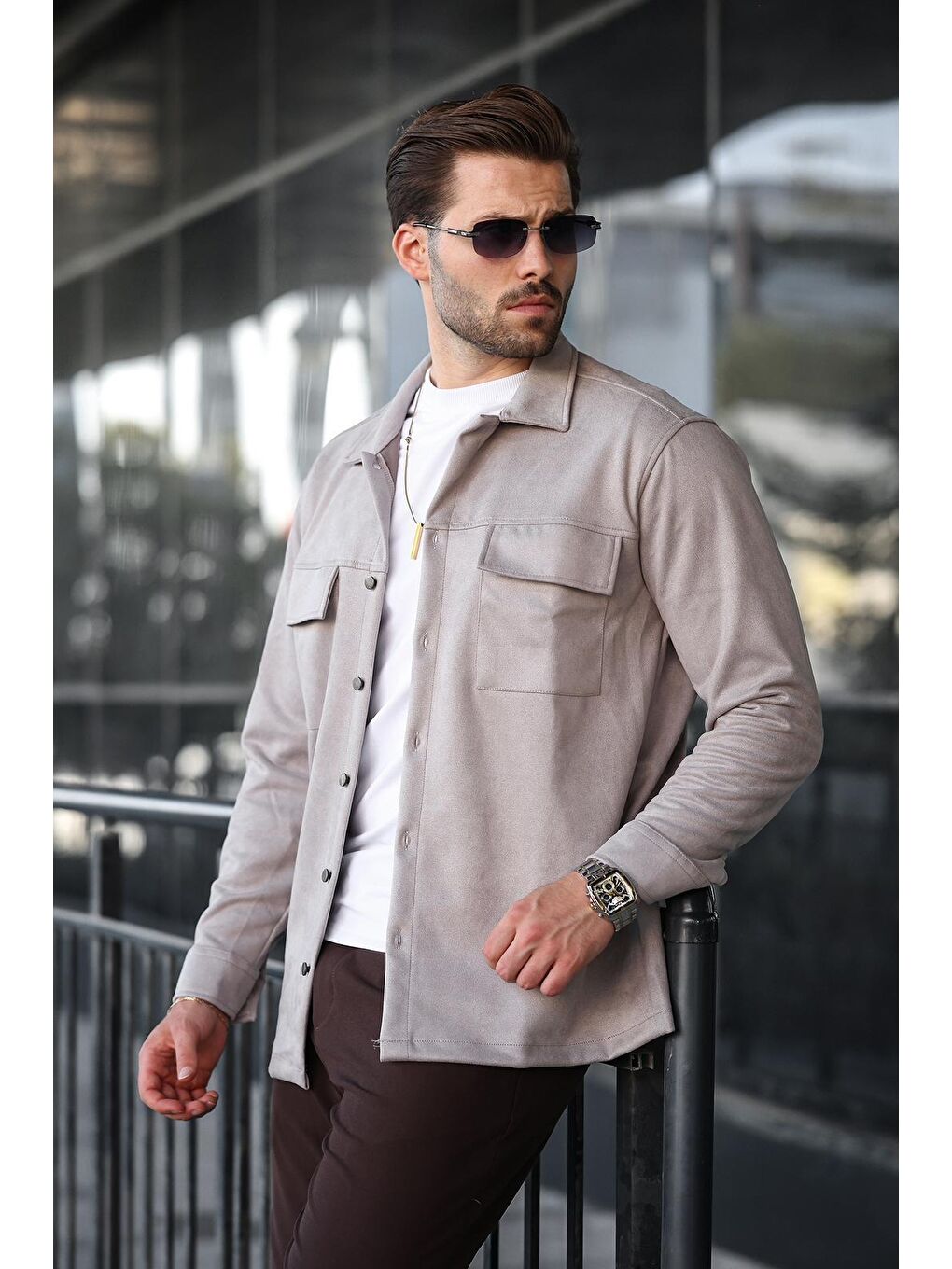 Gri Cep Detaylı Gömlek Yaka Ceket 6748