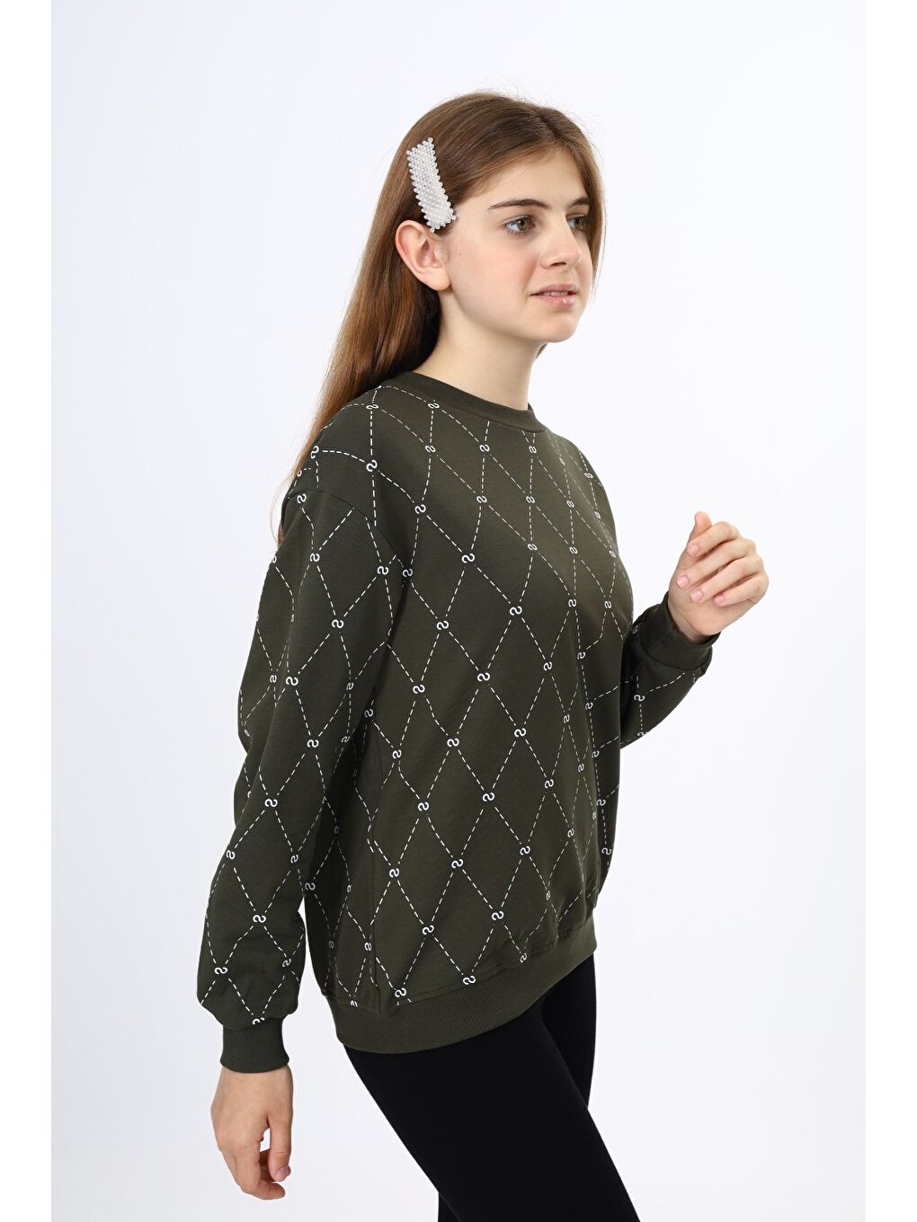 Haki Kız Çocuk Baskılı Sweatshirt-2