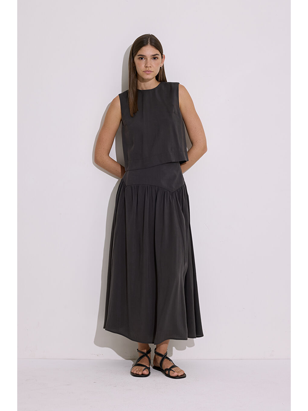 Modal Büzgülü Uzun Etek Antrasit-1