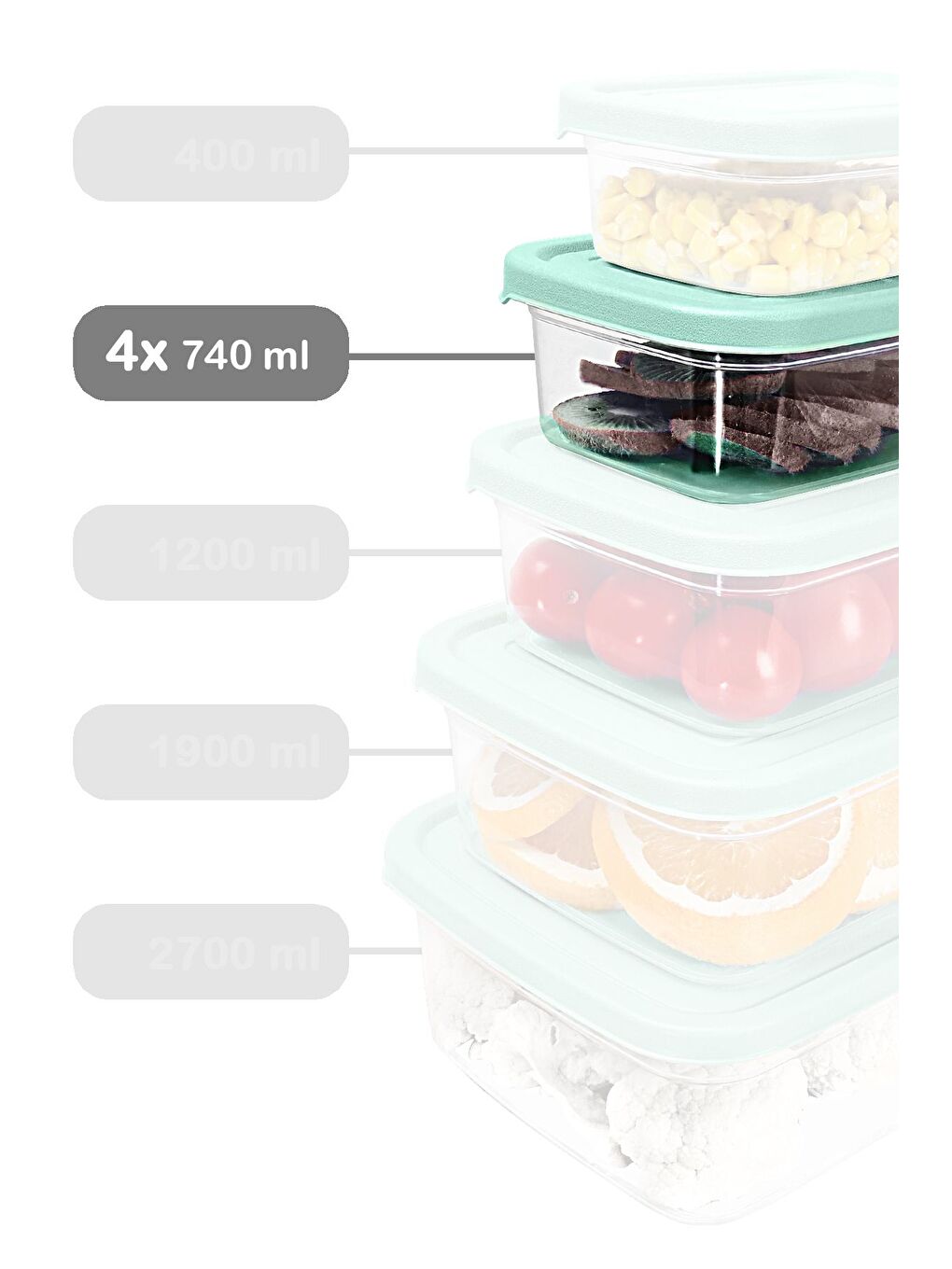 4 Adet Dikdörtgen Erzak Saklama Kabı Mikrodalgaya Uygun Düzenleyici Organizer 740ml Yeşil-1