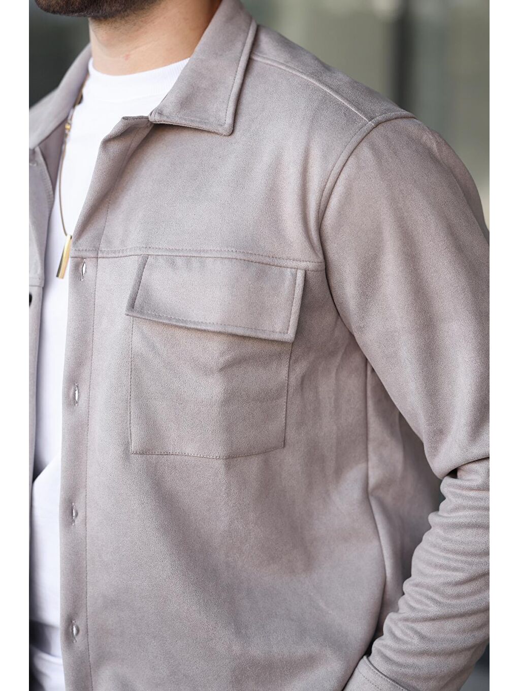 Gri Cep Detaylı Gömlek Yaka Ceket 6748-1