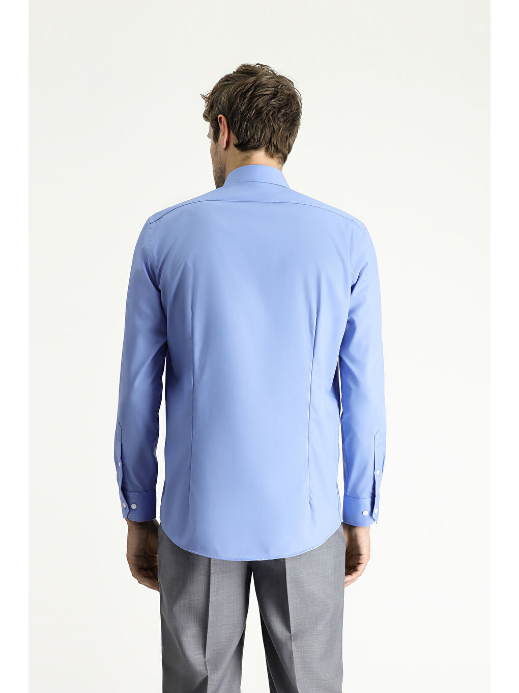 Mavi Uzun Kol Slim Fit Dar Kesim Non Iron Ütü Gerektirmeyen Pamuklu Büyük Beden Gömlek-4