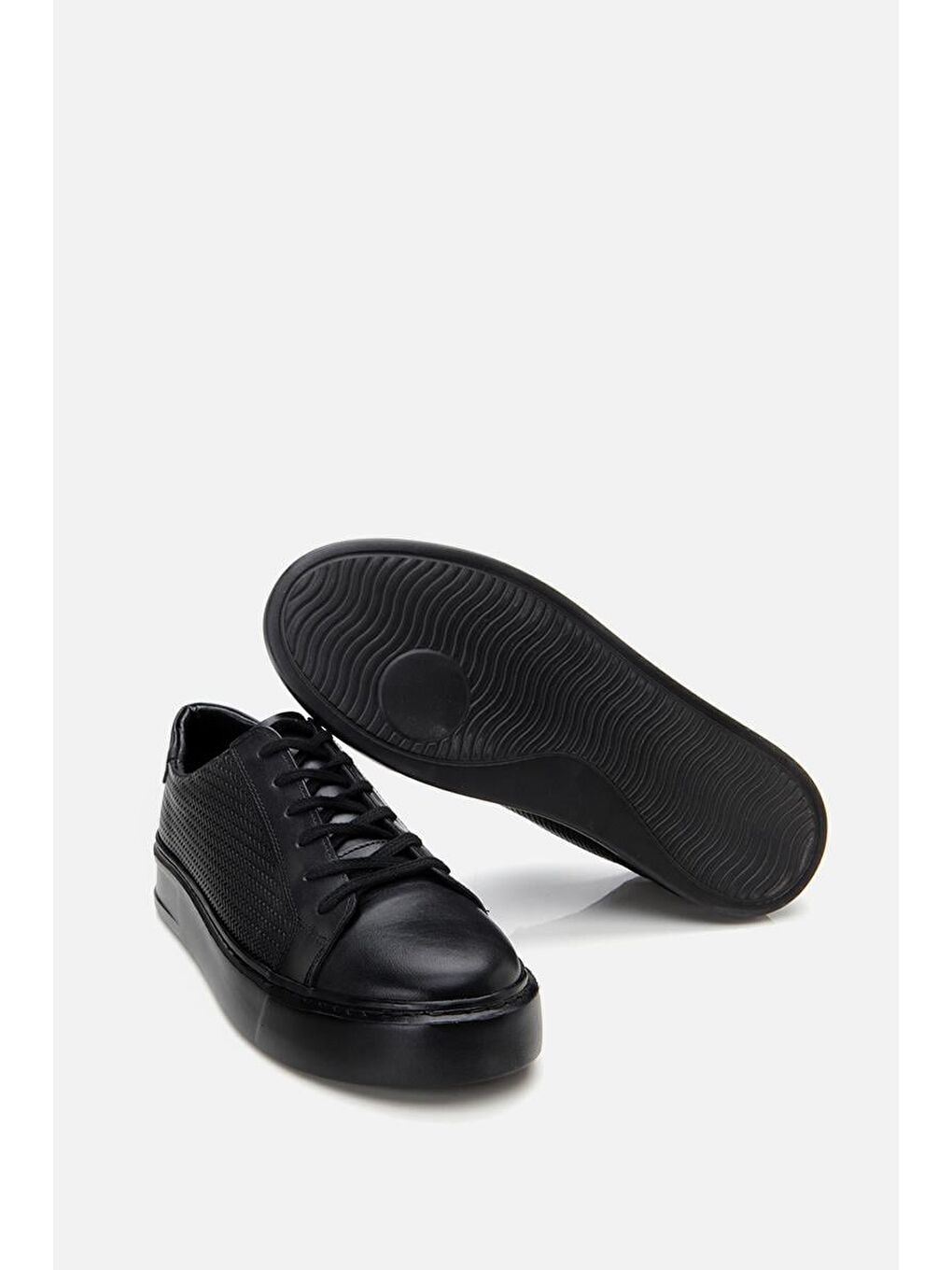 Erkek Deri Siyah Hafif Tabanlı Spor Ayakkabı-8