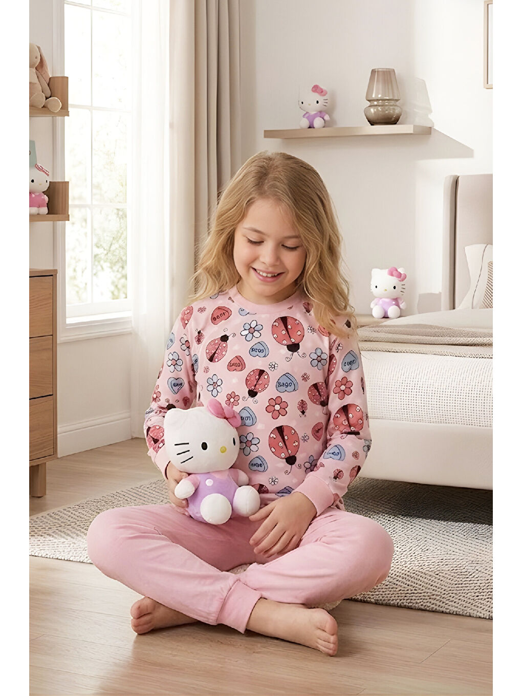 Pembe Kız Çocuk %100 Pamuk Pijama Takımı 4-11 Yaş 12628-2