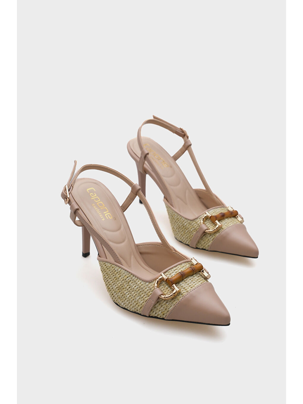 Bej Hetty Tahta Tokalı Hasır Stiletto-1