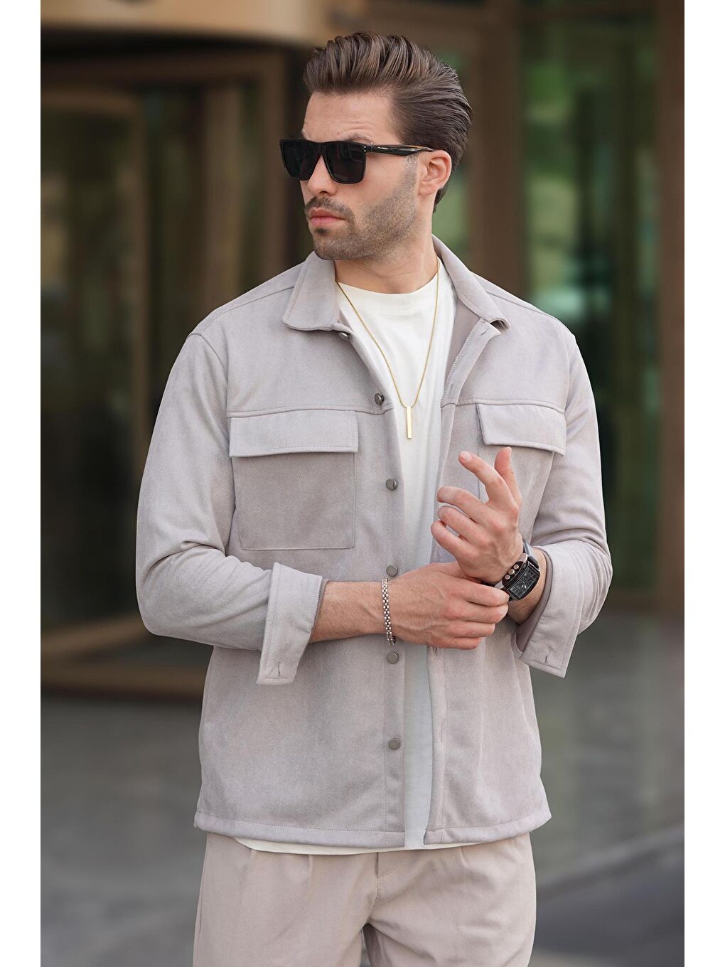 Gri Cep Detaylı Gömlek Yaka Ceket 6748-2