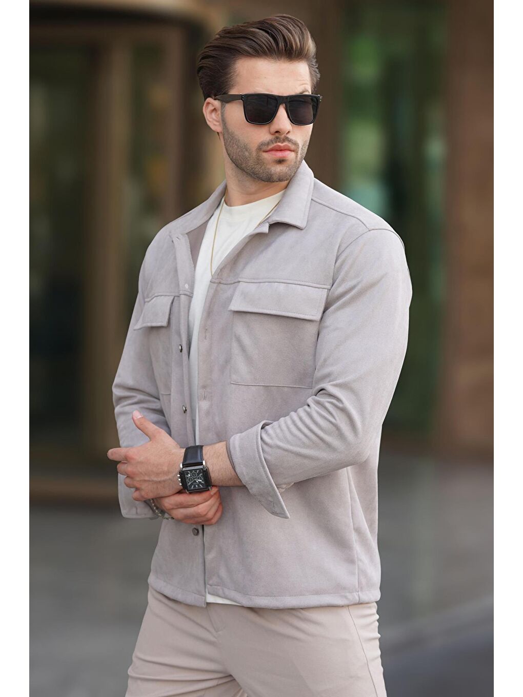 Gri Cep Detaylı Gömlek Yaka Ceket 6748-3