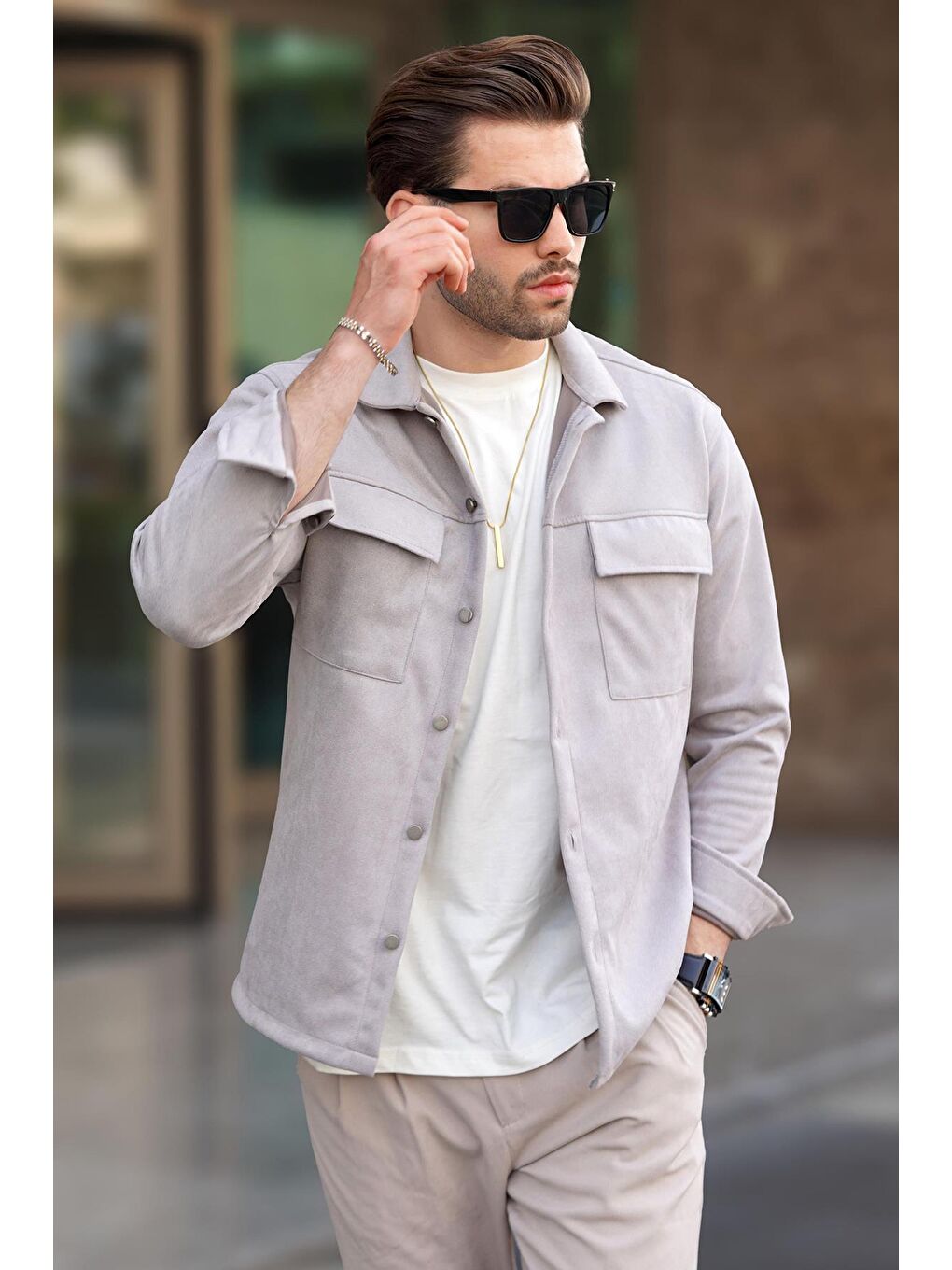 Gri Cep Detaylı Gömlek Yaka Ceket 6748-4