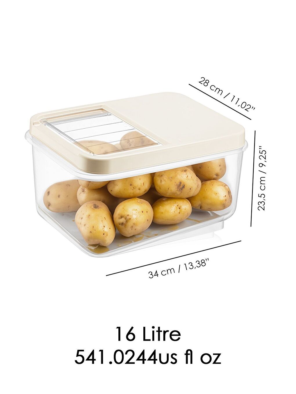 Bej 16 Litre Sürgülü Kapak Sebzelik  Patates Soğan Sebze Saklama Kabı  Erzak Saklama Kabıkrem-4