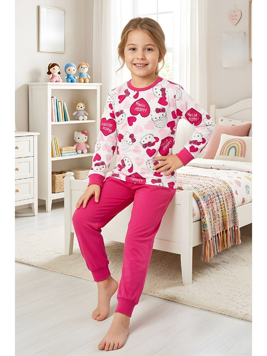 Fuşya Kız Çocuk %100 Pamuk Pijama Takımı 4-11 Yaş 12628