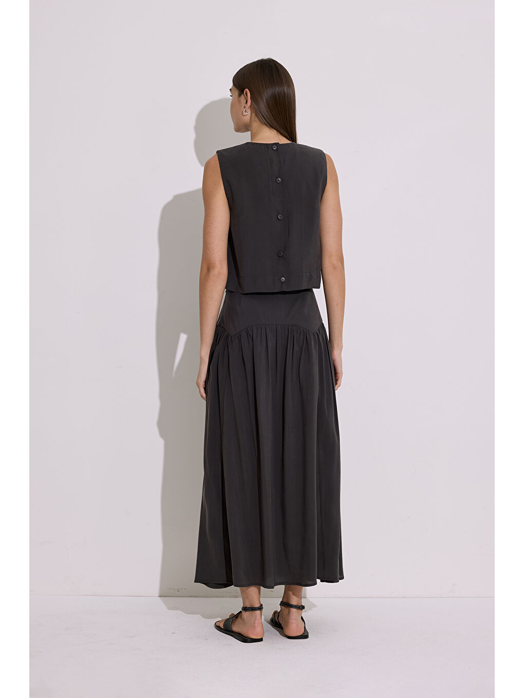 Modal Büzgülü Uzun Etek Antrasit-3