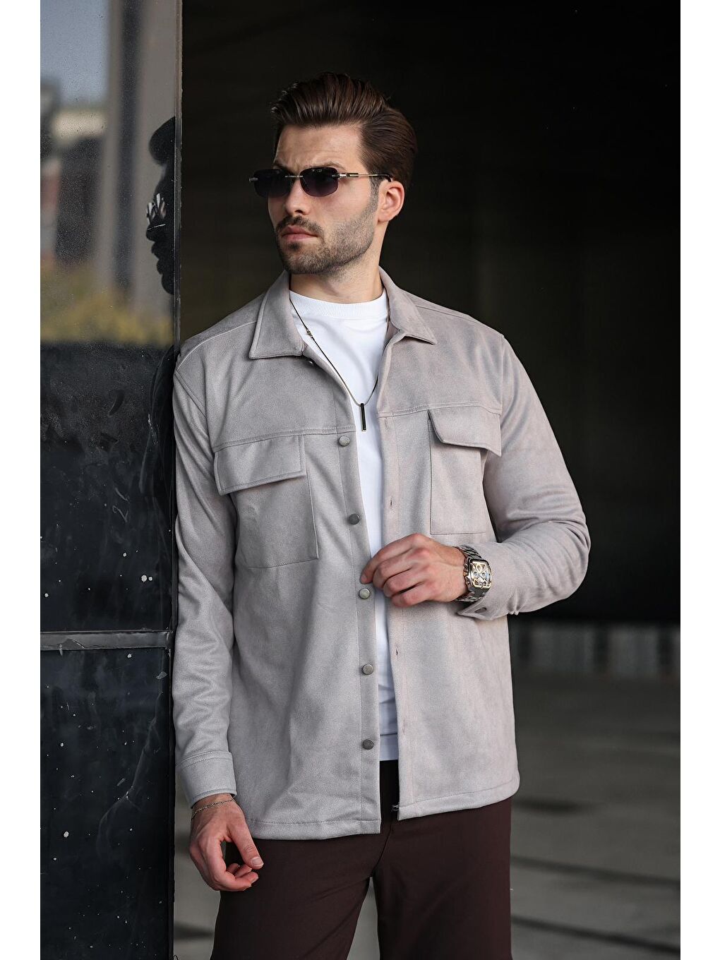 Gri Cep Detaylı Gömlek Yaka Ceket 6748-6
