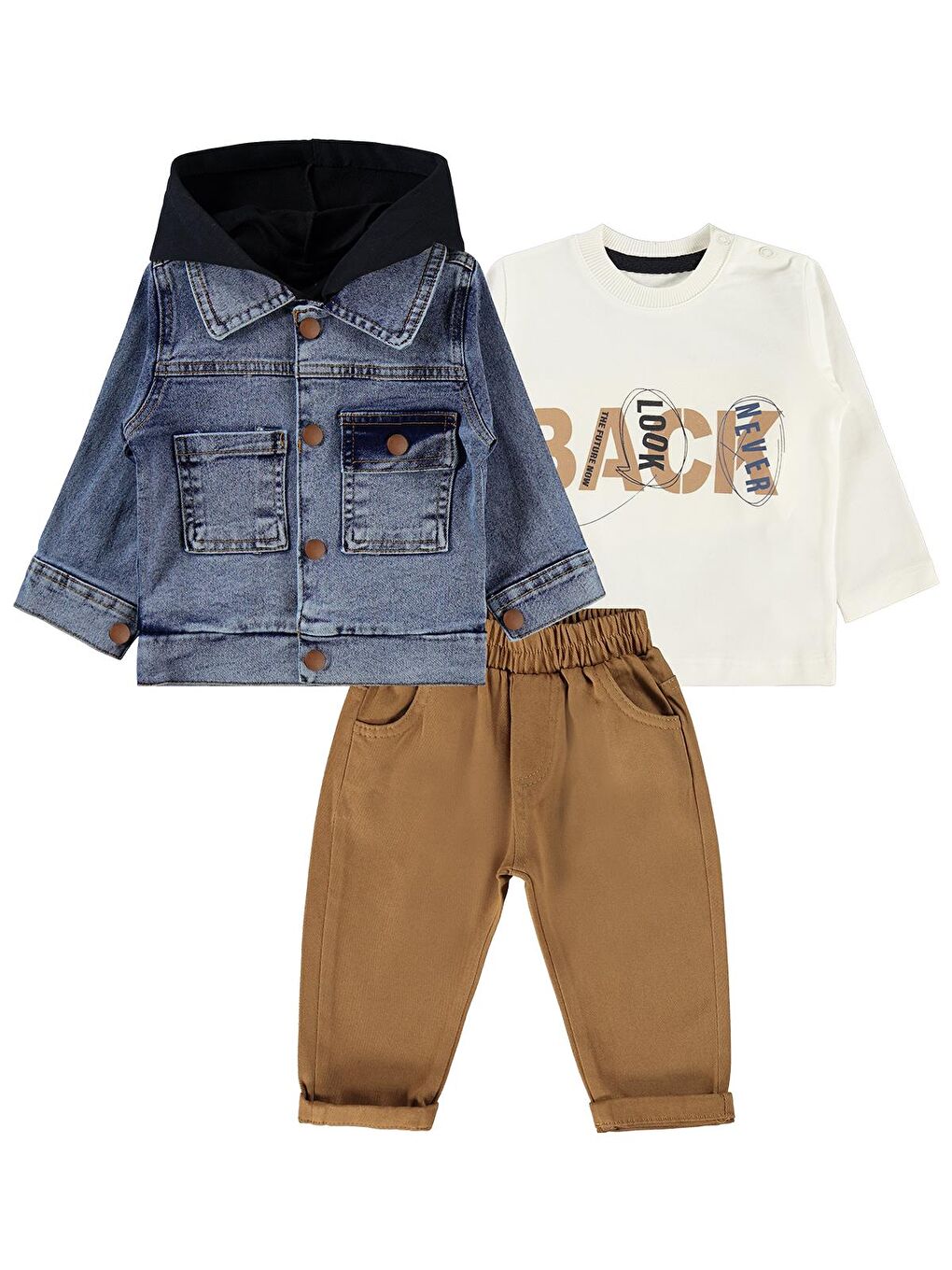 Jean Kapüşonlu Ceketli 3'lü 6-18 Ay Takım - Lacivert 6-9 Ay-1