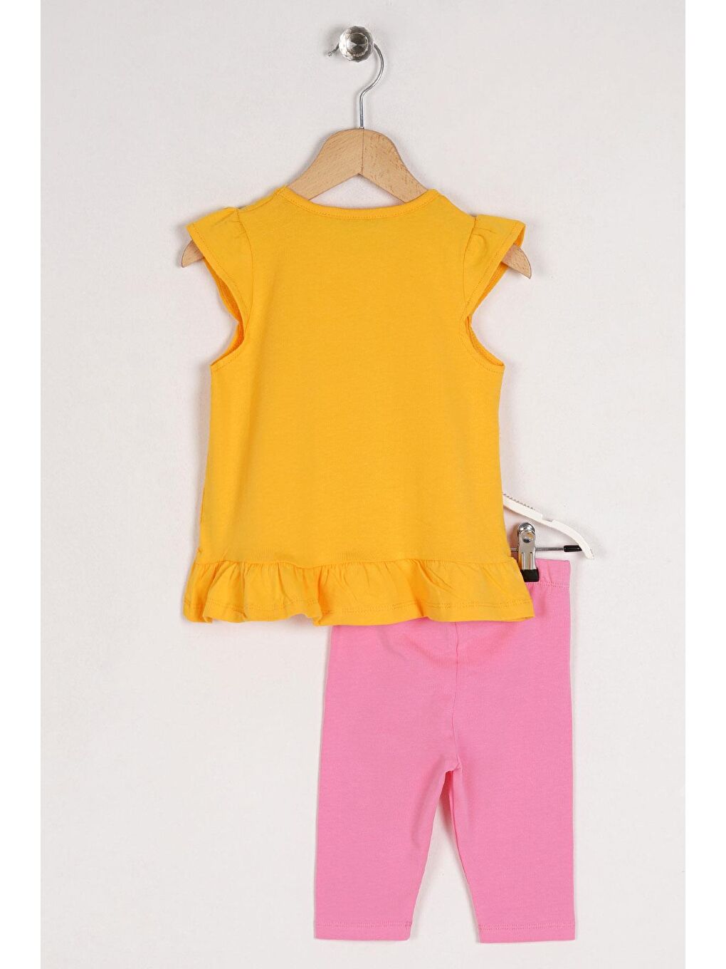 Sarı Bisiklet Yaka Karpuz Baskılı Eteği Fırfırlı Kız Çocuk Taytlı Takım-1