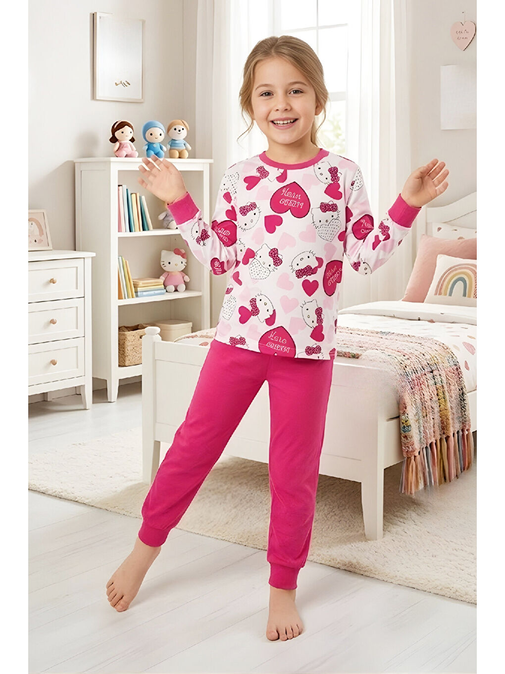 Fuşya Kız Çocuk %100 Pamuk Pijama Takımı 4-11 Yaş 12628-2