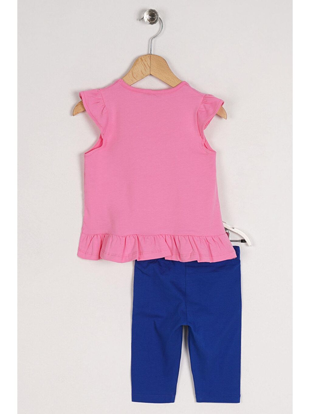 Pembe Bisiklet Yaka Karpuz Baskılı Eteği Fırfırlı Kız Çocuk Taytlı Takım-1