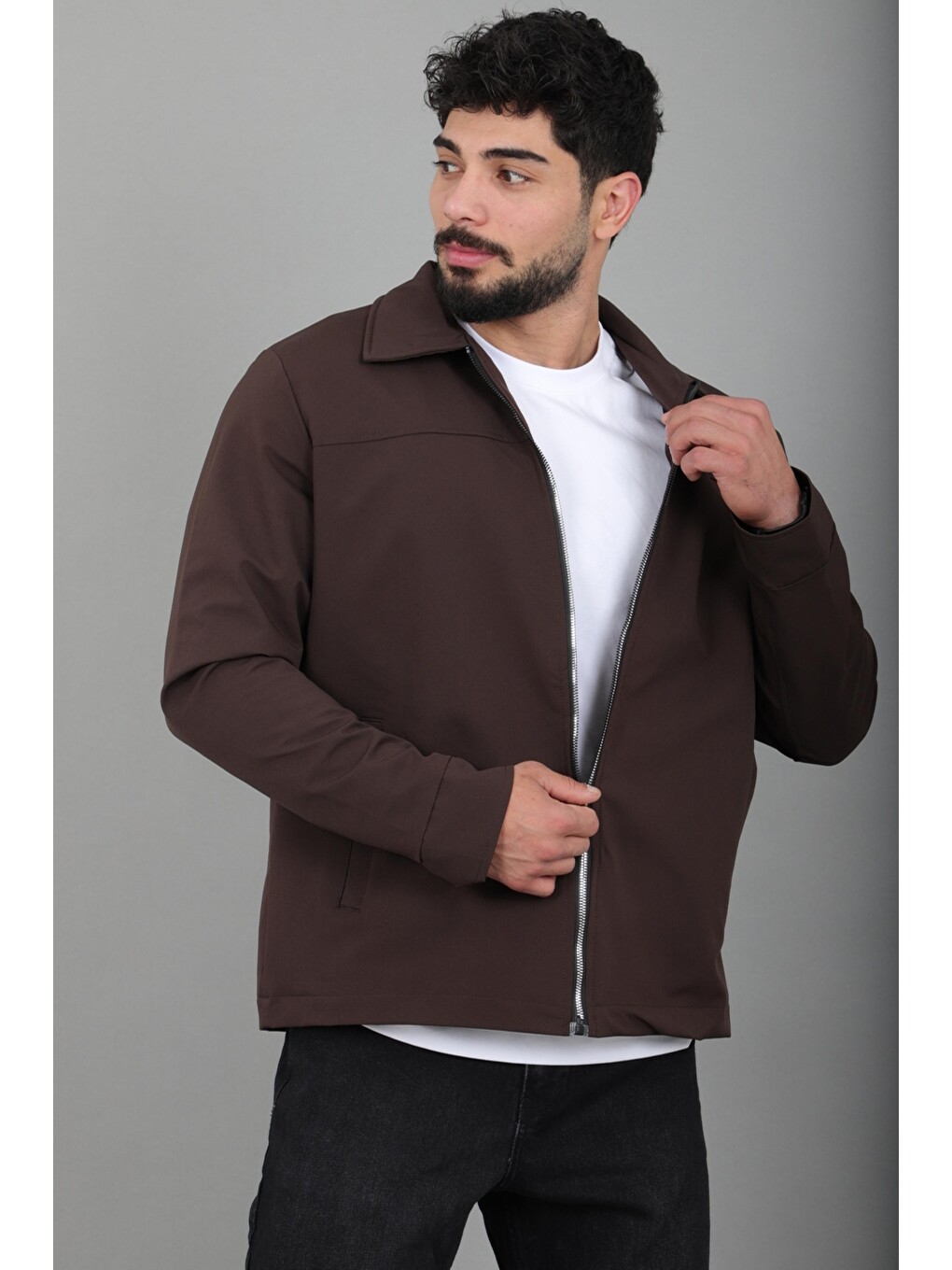 Kahverengi Tyson Kumaş Yakalı Fermuarlı Mevsimlik Mont Pldp 3034_60396-3