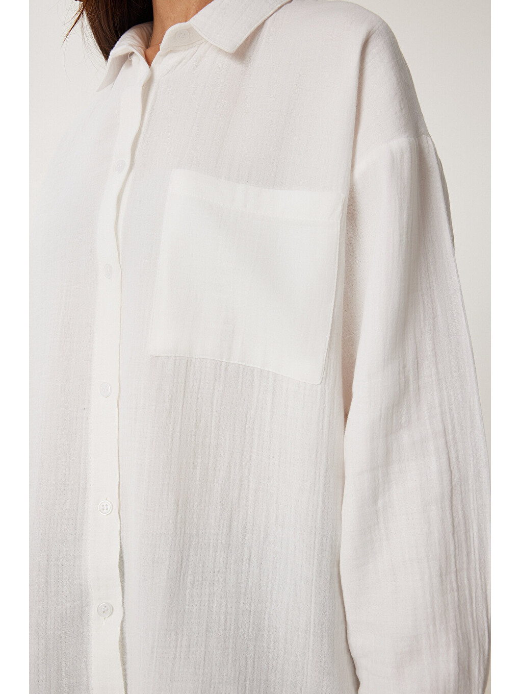 Ekru Oversize Basic Müslin Gömlek EKRU LMX0002-4