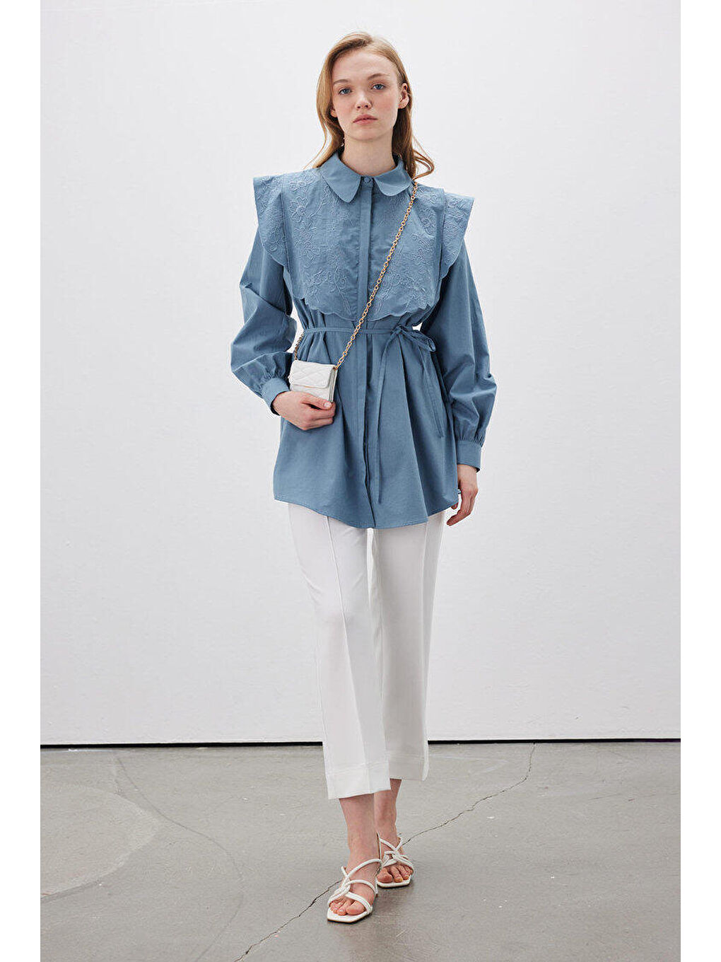 Beyaz DÜZ KESİM KUMAŞ PANTOLON OFF WHITE-1