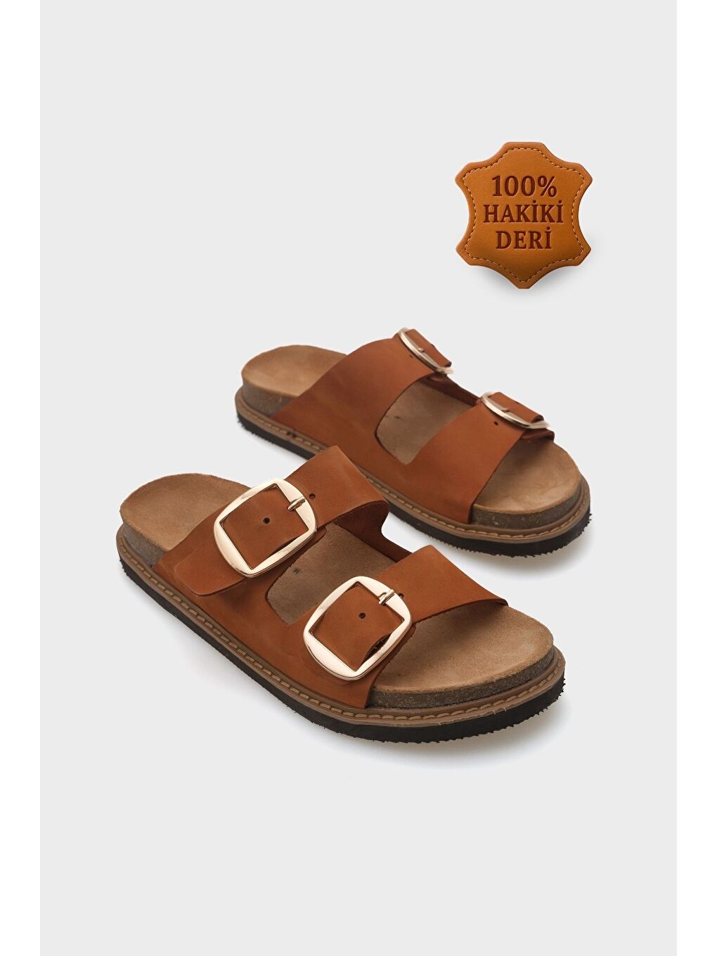 Kahverengi Nicole Deri Kadın Terlik-1