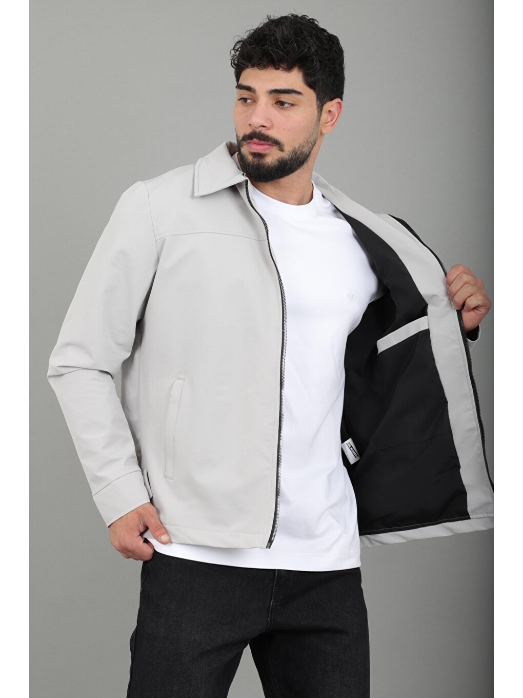 Gri Tyson Kumaş Yakalı Fermuarlı Mevsimlik Mont Pldp 3034_60396-2