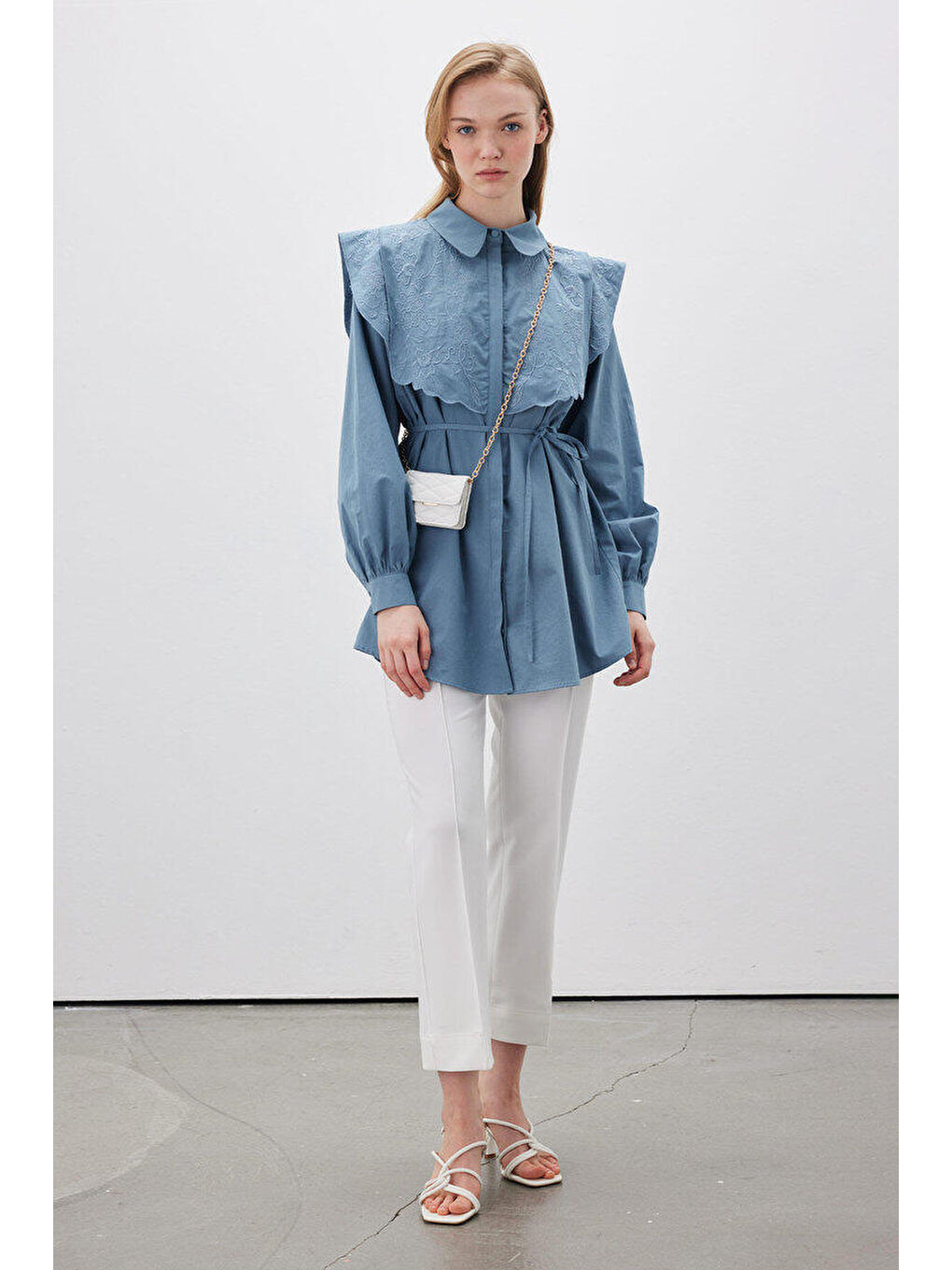 Beyaz DÜZ KESİM KUMAŞ PANTOLON OFF WHITE-2