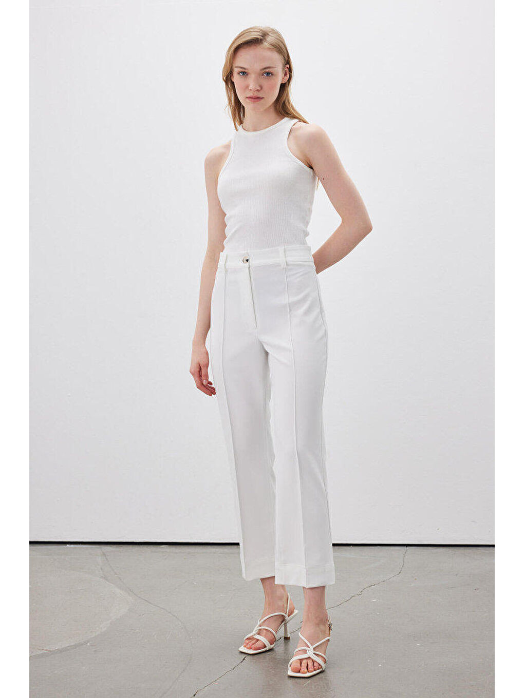 Beyaz DÜZ KESİM KUMAŞ PANTOLON OFF WHITE-3