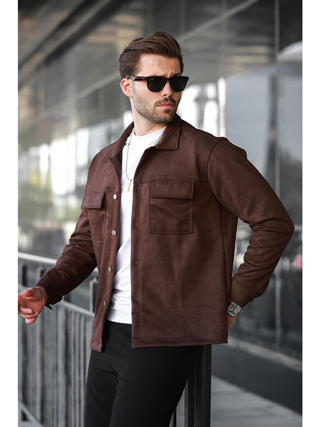 Kahverengi Cep Detaylı Gömlek Yaka Ceket 6748