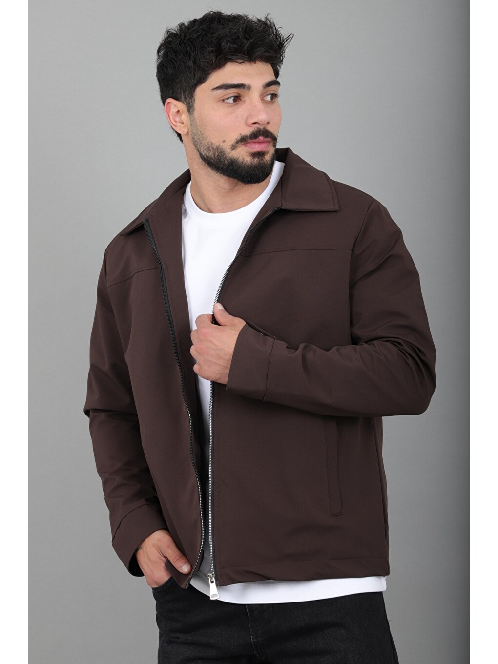 Kahverengi Tyson Kumaş Yakalı Fermuarlı Mevsimlik Mont Pldp 3034_60396-4