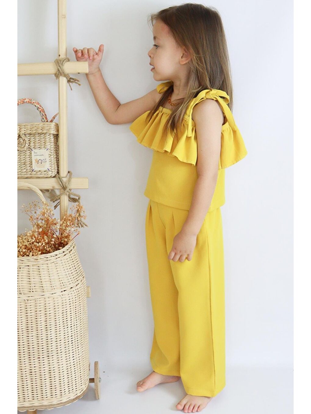 Kız Bebek Ruffle Sarı Fırfırlı Bluz Pantolon Alt Üst Takım-1