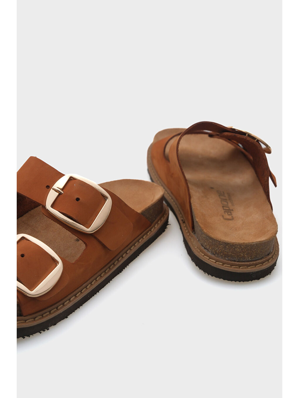 Kahverengi Nicole Deri Kadın Terlik-3