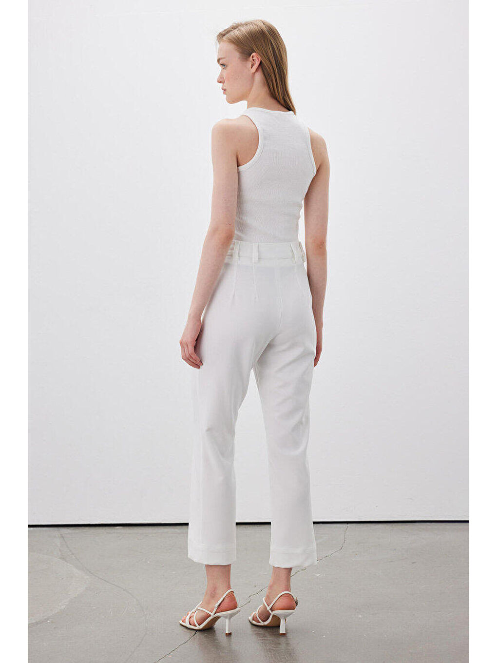 Beyaz DÜZ KESİM KUMAŞ PANTOLON OFF WHITE-5