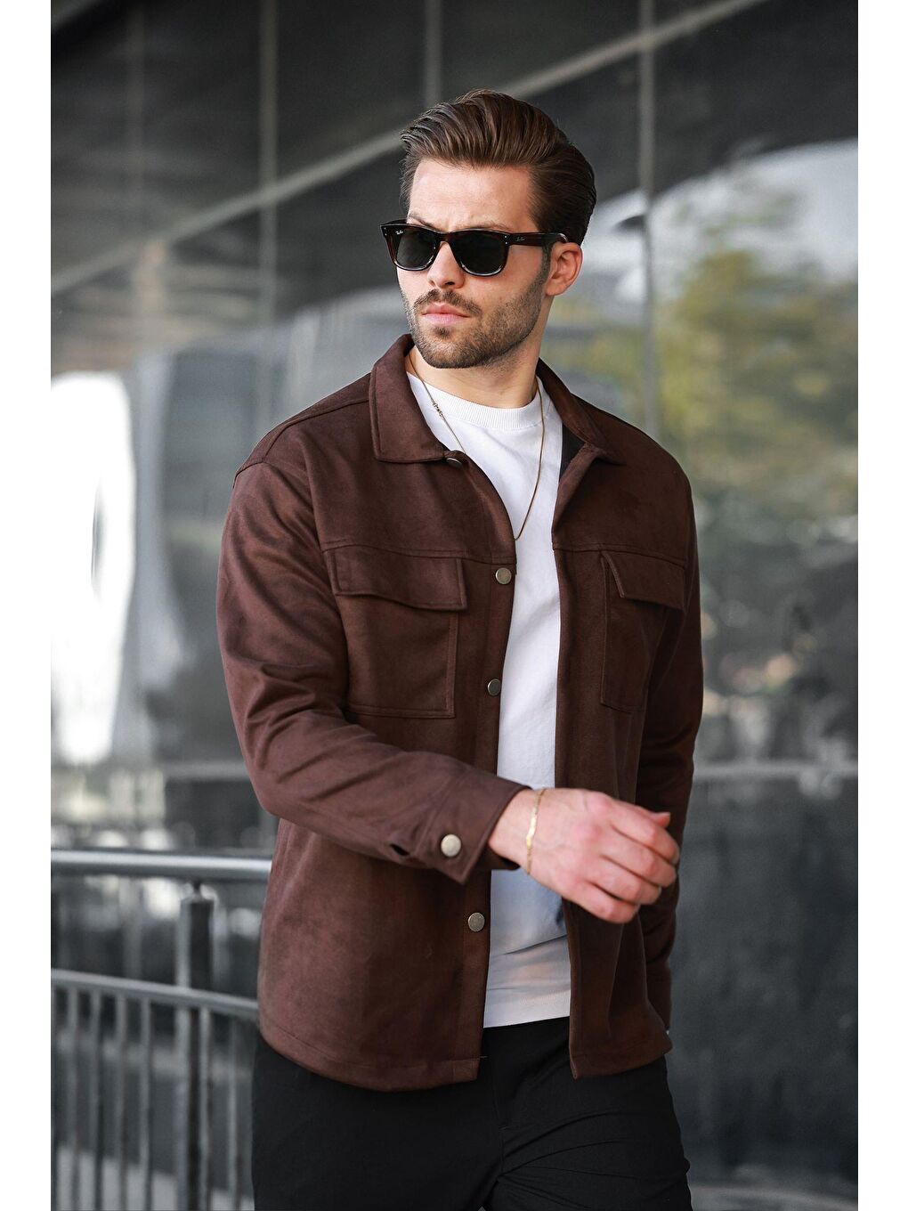 Kahverengi Cep Detaylı Gömlek Yaka Ceket 6748-2