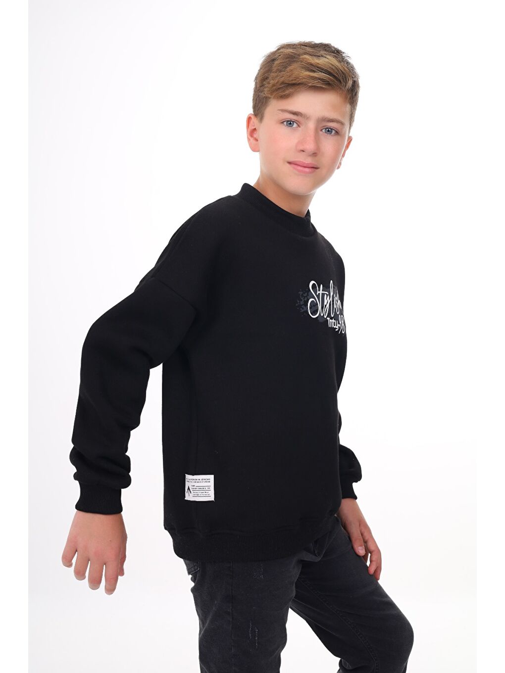 Siyah Erkek Çocuk Baskılı Sweatshirt-1