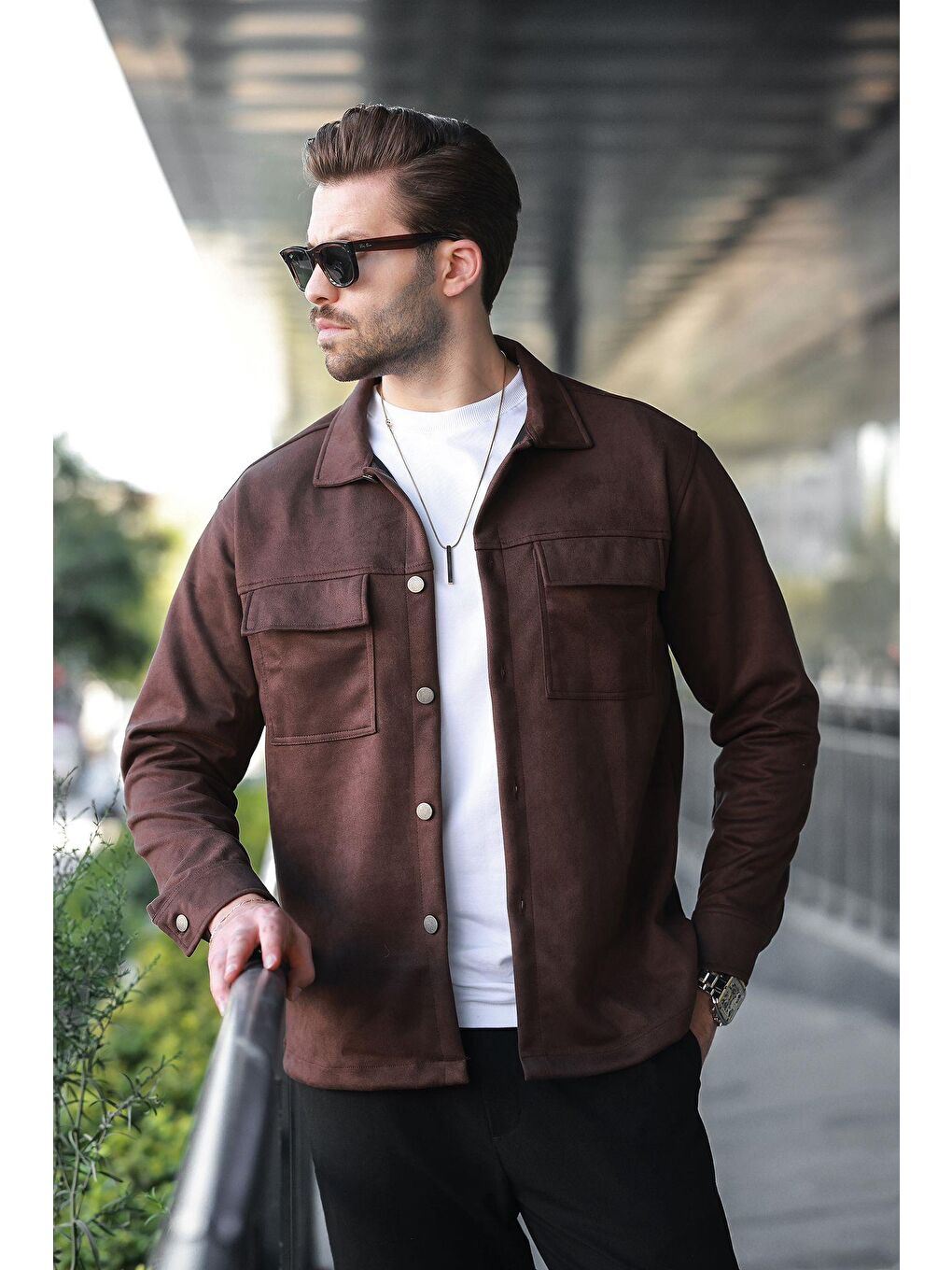 Kahverengi Cep Detaylı Gömlek Yaka Ceket 6748-3
